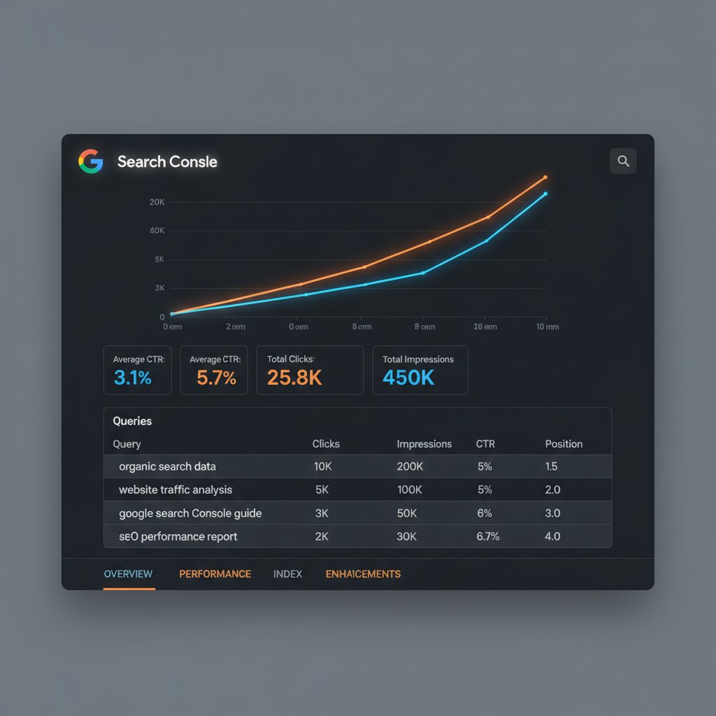 ภาพหน้าจอ Google Search Console แสดง Performance Report พร้อมเส้นกราฟอันดับและคลิก