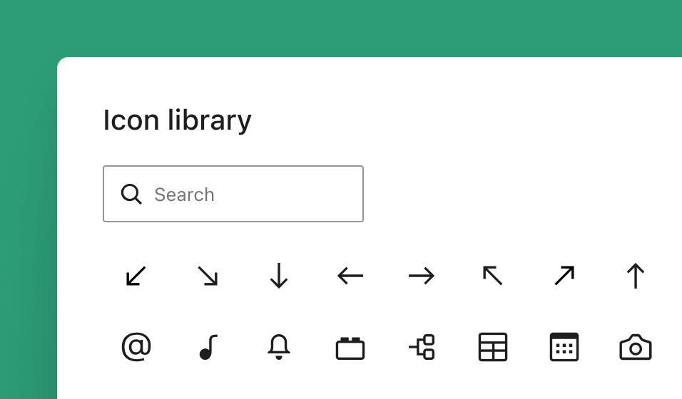 WordPress icon block dialog showing searchable icon library with various icons