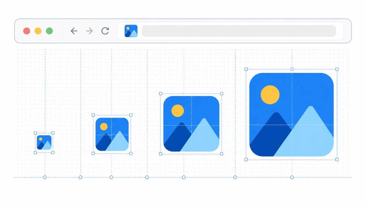 Diagram showing different favicon sizes (16x16, 32x32, 48x48, 192x192) displayed on a grid layout, c
