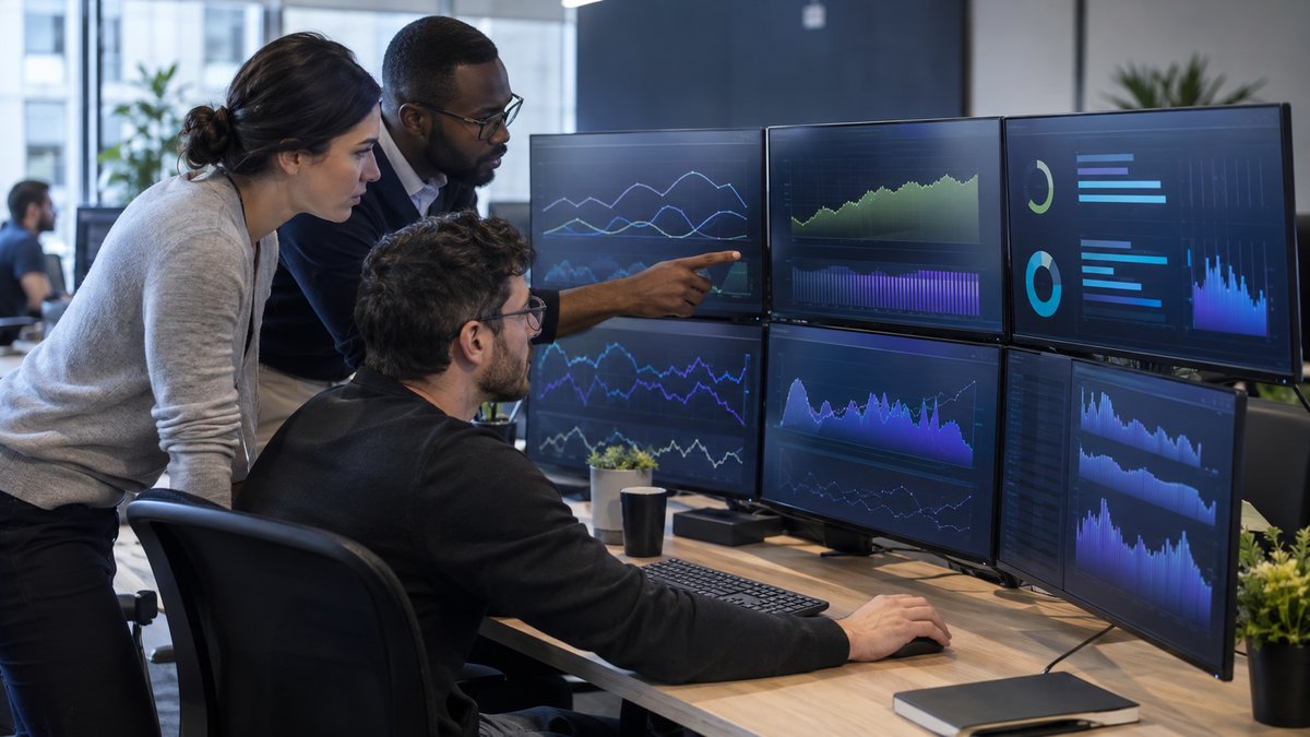 Professional technical support team reviewing website server health, code performance and hosting re