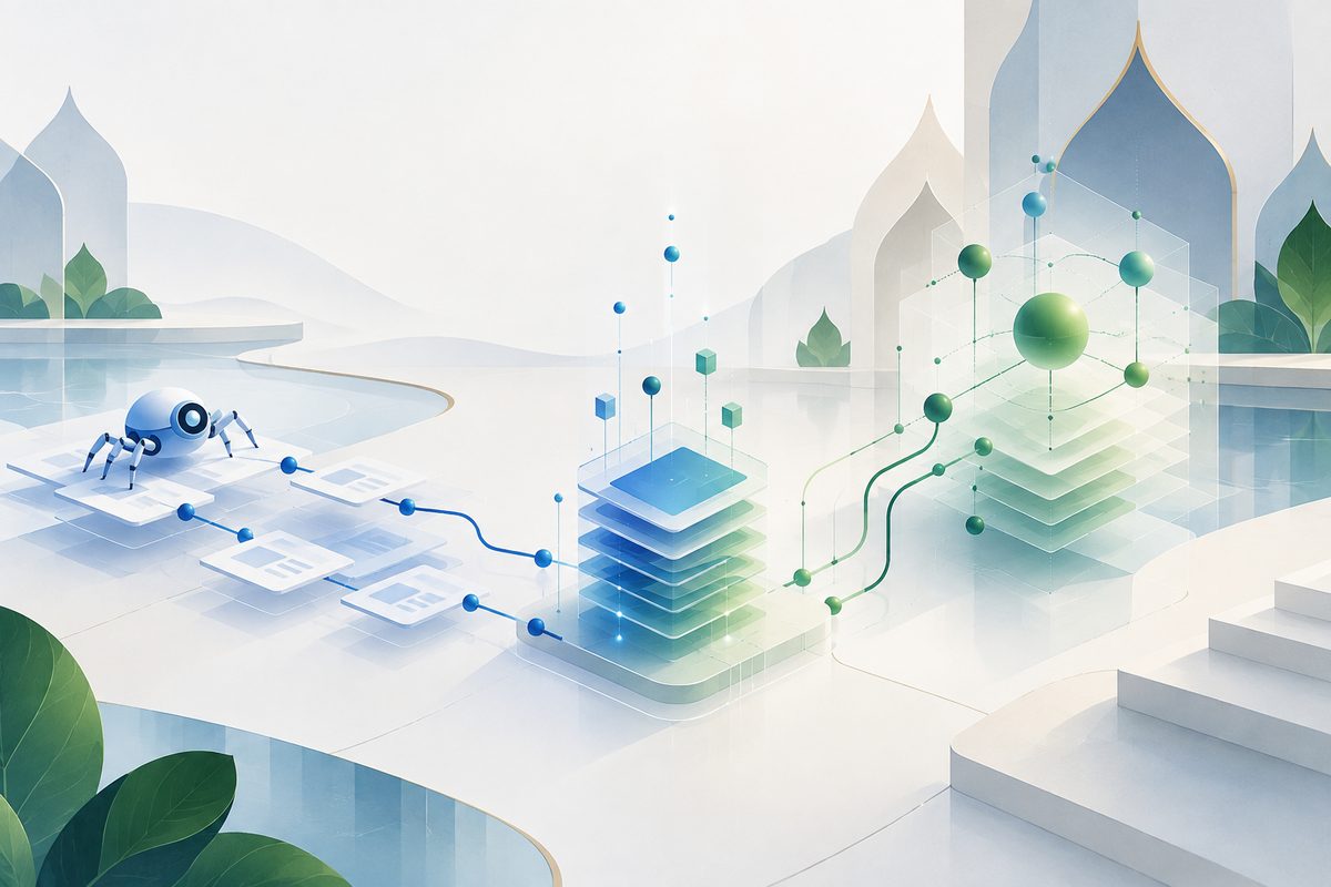 Minimalist abstract visualization of technical SEO for a Thai business website, clean geometric path
