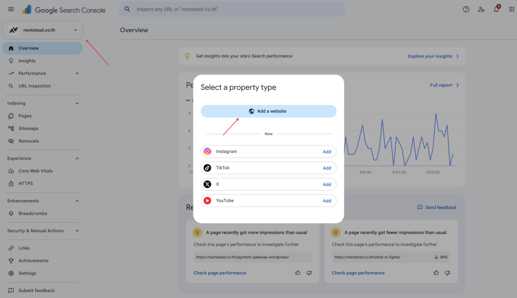 เพิ่ม property ใน search console